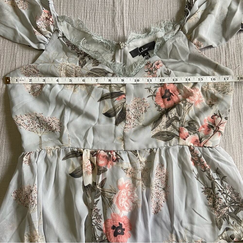 NWOT Lulus Verona Light Blue Floral Print Off-the-Shoulder Lace Dress - Picture 7 of 10